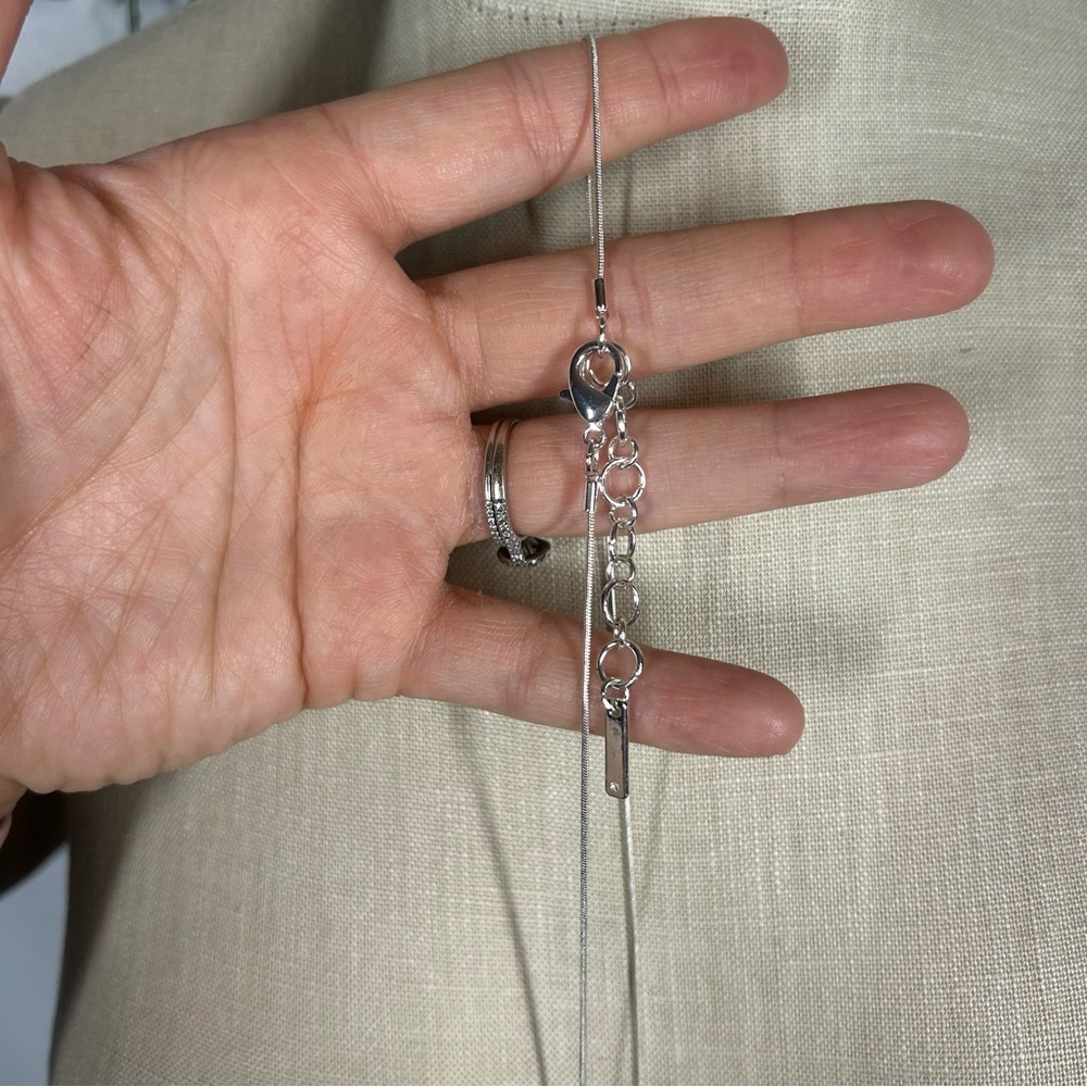 Nine West | Vertical Diamond Bar Silver Necklace Pendant Crystals - Picture 7 of 8
